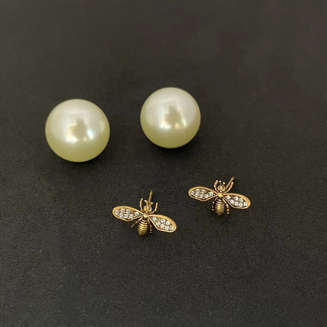 Earrings honey bee women pearl retro ambidextrous high quality temperament earrings