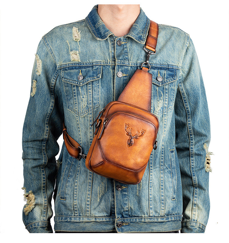 Men's Bust Bag Versatile Cowhide Genuine Leather Retro Casual Crossbody Bag for Men