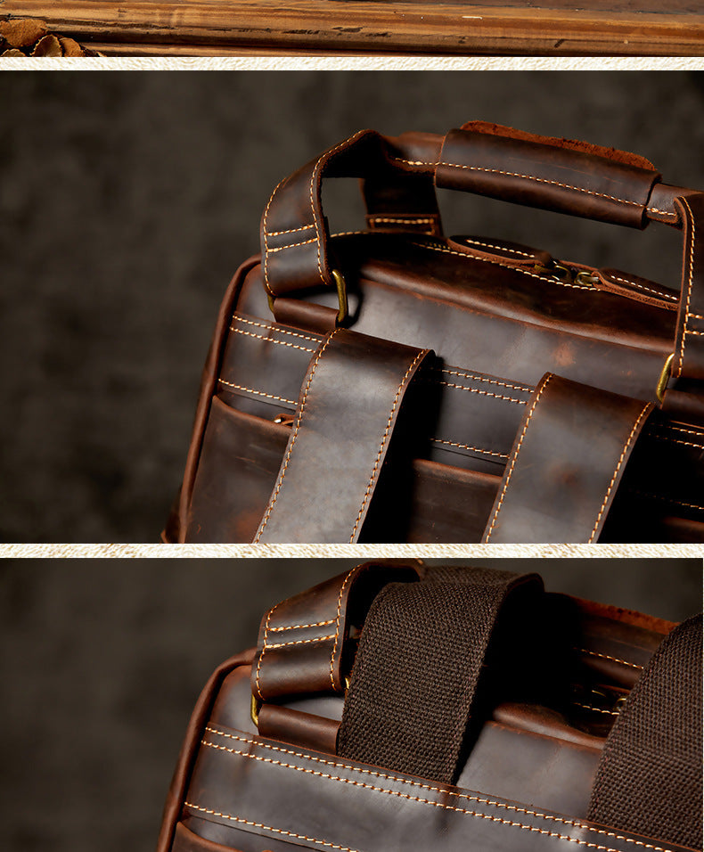 Men's Backpack Handmade Cowhide Genuine Leather Crazy Horse Retro Large Capacity Computer Bag Casual Fashion Business Travel Bag