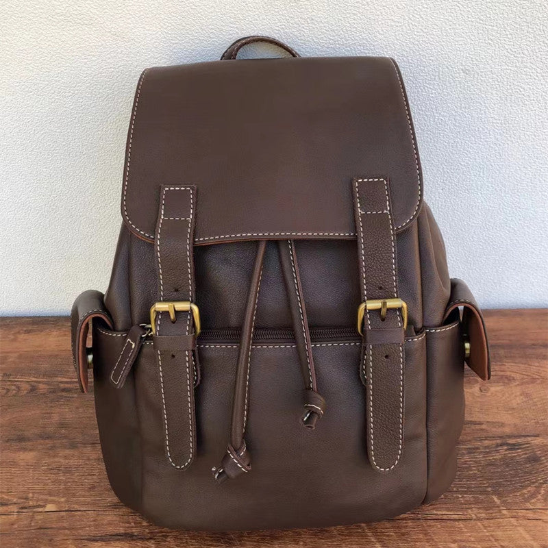 Men's backpack cowhide genuine leather retro outdoor unisex travel bag computer bag