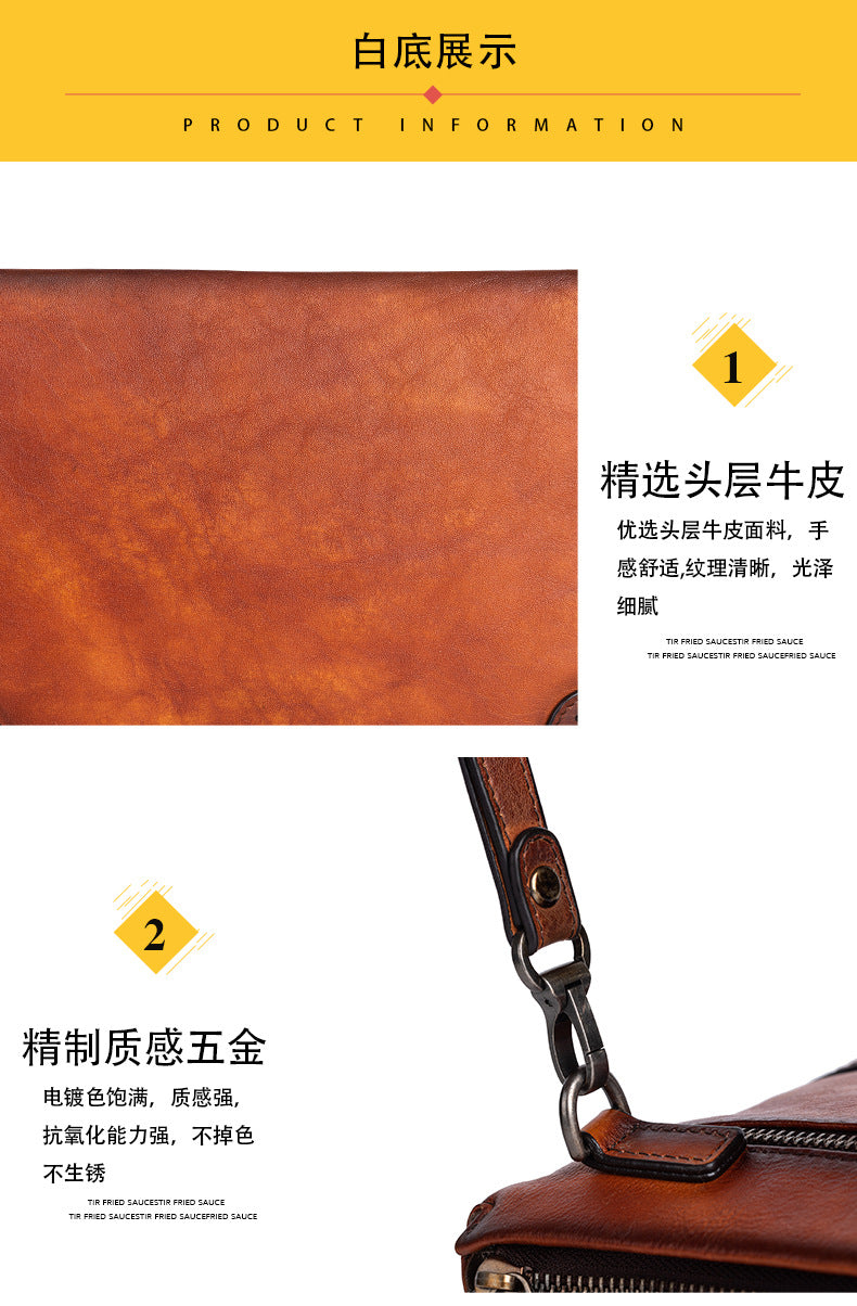 Men's clutch bag cowhide genuine leather casual retro male handbag