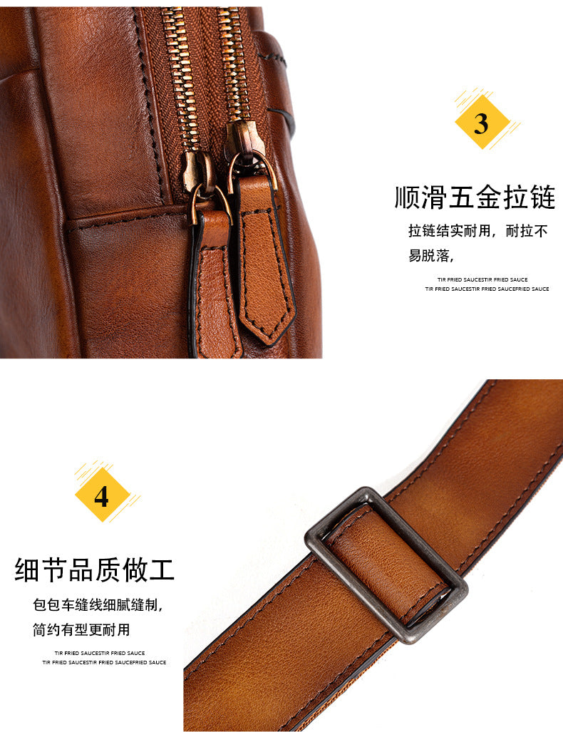 Men's bust bag genuine cowhide leather retro casual crossbody bag for men