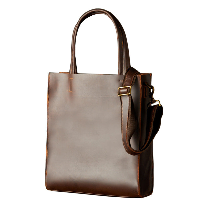 Men's Handbag Handmade Cowhide Genuine Leather Crazy Horse Handbag Business Commuter Retro Crossbody Bag Shoulder Bag Men's Briefcase