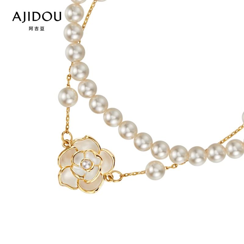AJIDOUツバキの花 人工真珠のダブルチェーンブレスレット誕生日プレゼント彼女妻にプレゼント