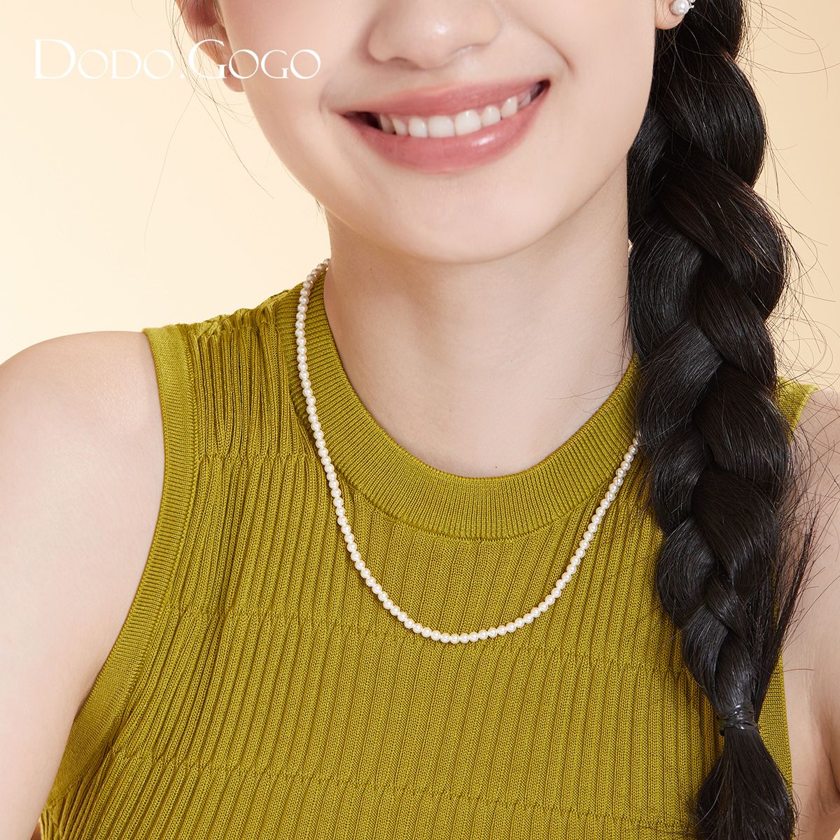DODOGOGO 定番クリーム白babyビーズパールネックレスセーターチェーン少女鎖骨チェーン
