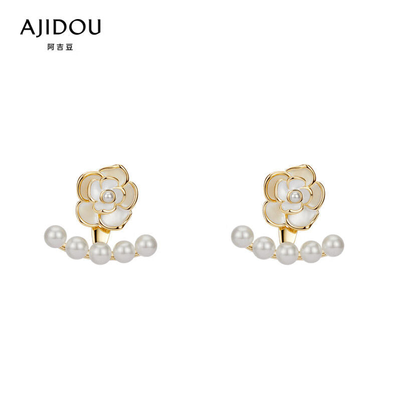 AJIDOU 椿の花シリーズロマンチック真珠の花のイヤリング小さくてかわいい花の形イヤリング