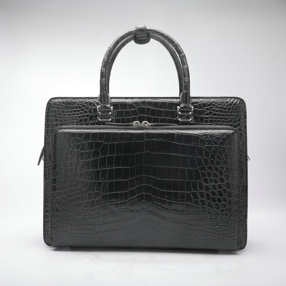 Crocodile Belly Skin Genuine Leather Men's Handbag Briefcase Double Zipper Handbag Business Office Business Trip Commuting File Bag