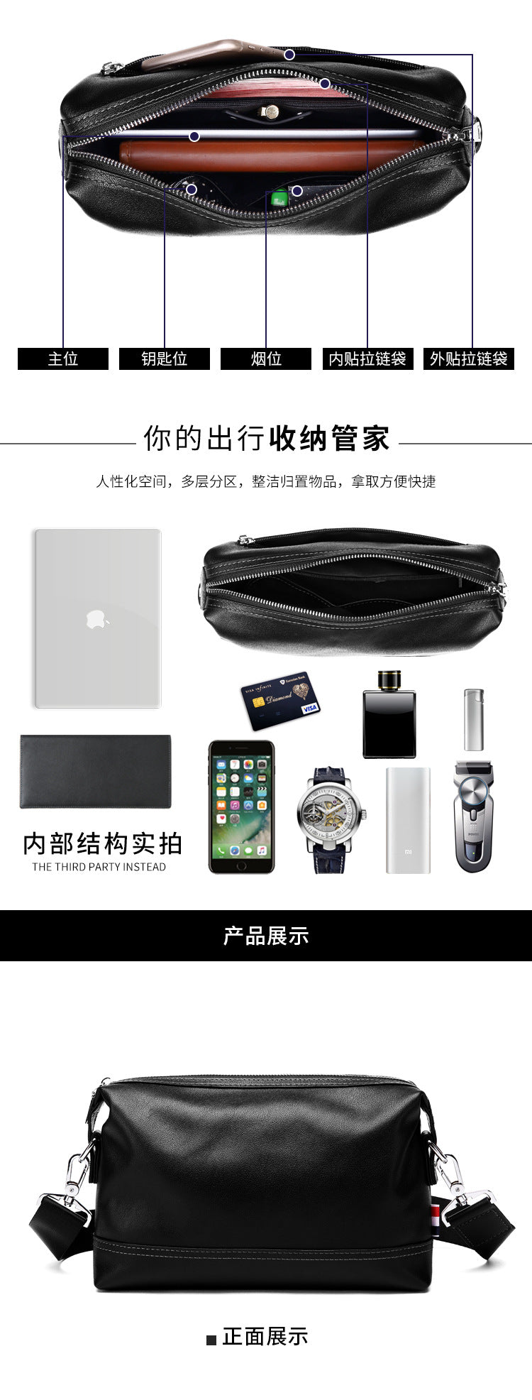 Men's Shoulder Bag Made of Genuine Cowskin Leather Casual Large Capacity Handbag Business Crossbody Bag