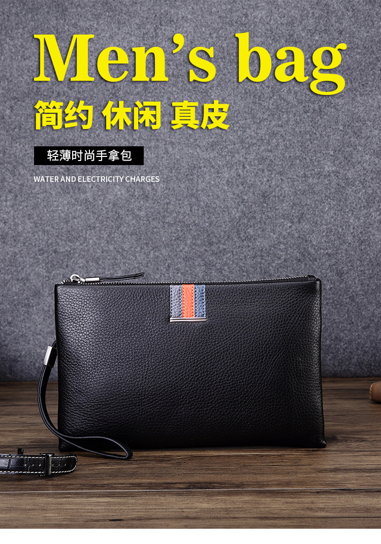 Men's Clutch Bag Genuine Cowhide Leather Casual Business Smart Anti-Theft Handbag for Men