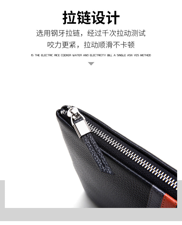 Men's Clutch Bag Genuine Cowhide Leather Casual Business Smart Anti-Theft Handbag for Men