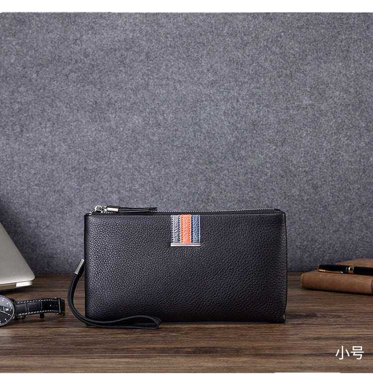 Men's Clutch Bag Genuine Cowhide Leather Casual Business Smart Anti-Theft Handbag for Men