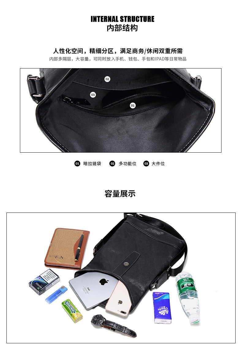 Men's shoulder bag, genuine cowhide leather, multi-functional, casual, large capacity, fashion, crossbody bag