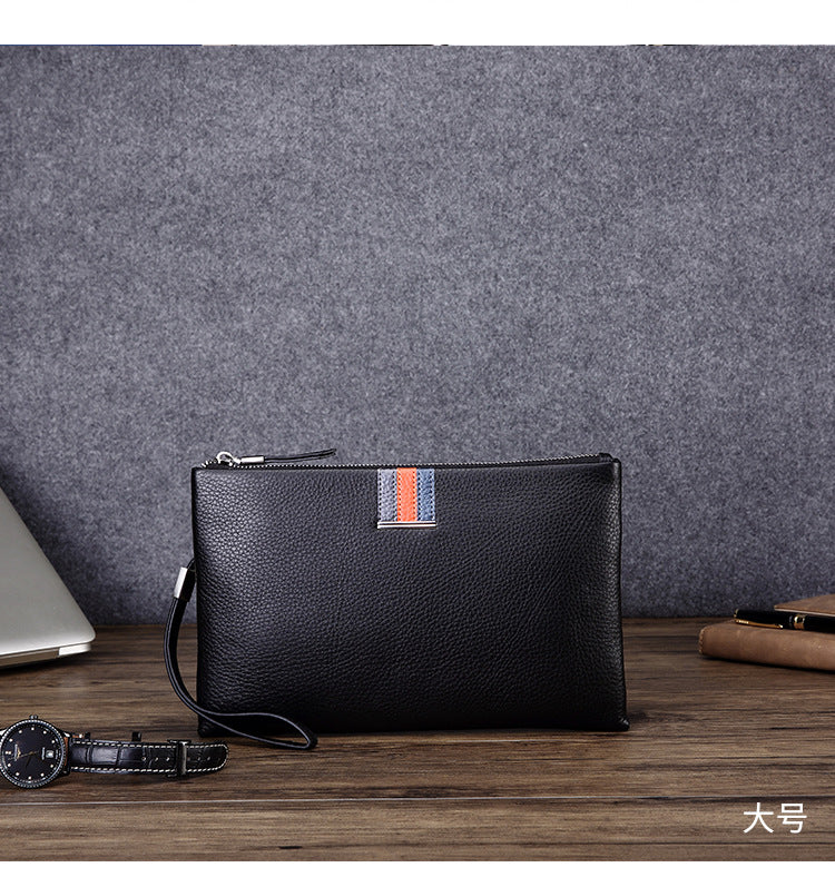Men's Clutch Bag Genuine Cowhide Leather Casual Business Smart Anti-Theft Handbag for Men