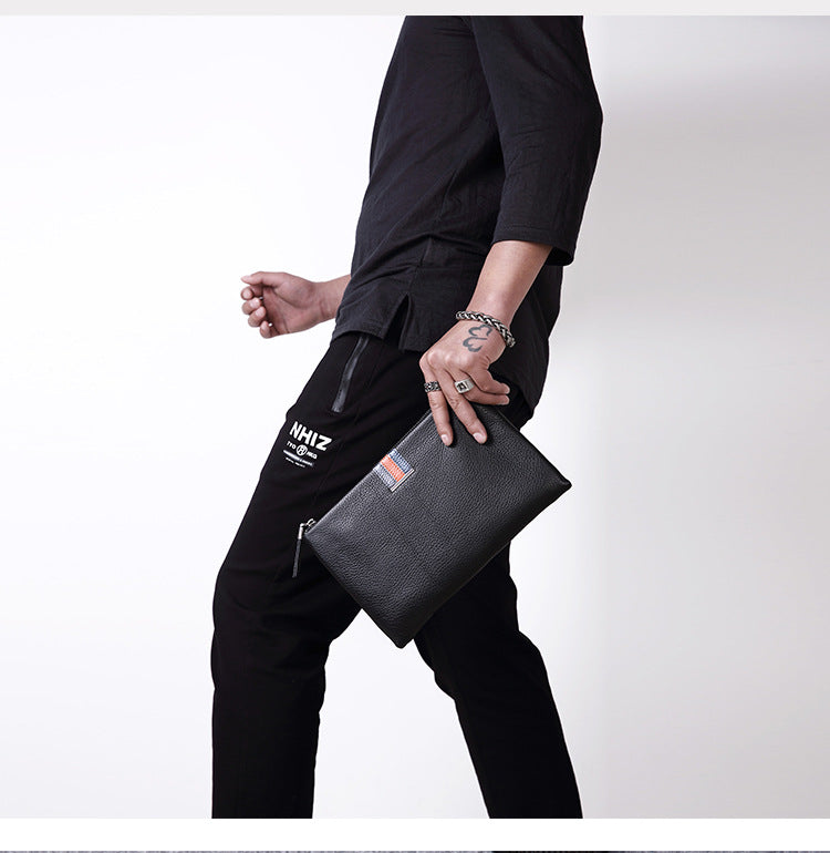 Men's Clutch Bag Genuine Cowhide Leather Casual Business Smart Anti-Theft Handbag for Men