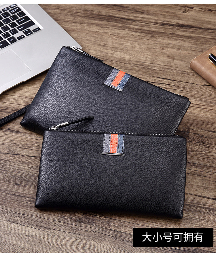 Men's Clutch Bag Genuine Cowhide Leather Casual Business Smart Anti-Theft Handbag for Men