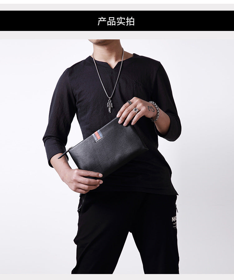 Men's Clutch Bag Genuine Cowhide Leather Casual Business Smart Anti-Theft Handbag for Men
