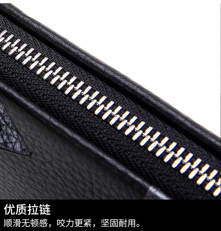 Men's Clutch Bag Genuine Cowhide Leather Casual Business Smart Anti-Theft Handbag for Men