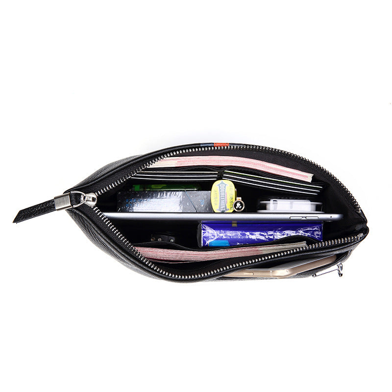 Men's Clutch Bag Genuine Cowhide Leather Casual Business Smart Anti-Theft Handbag for Men