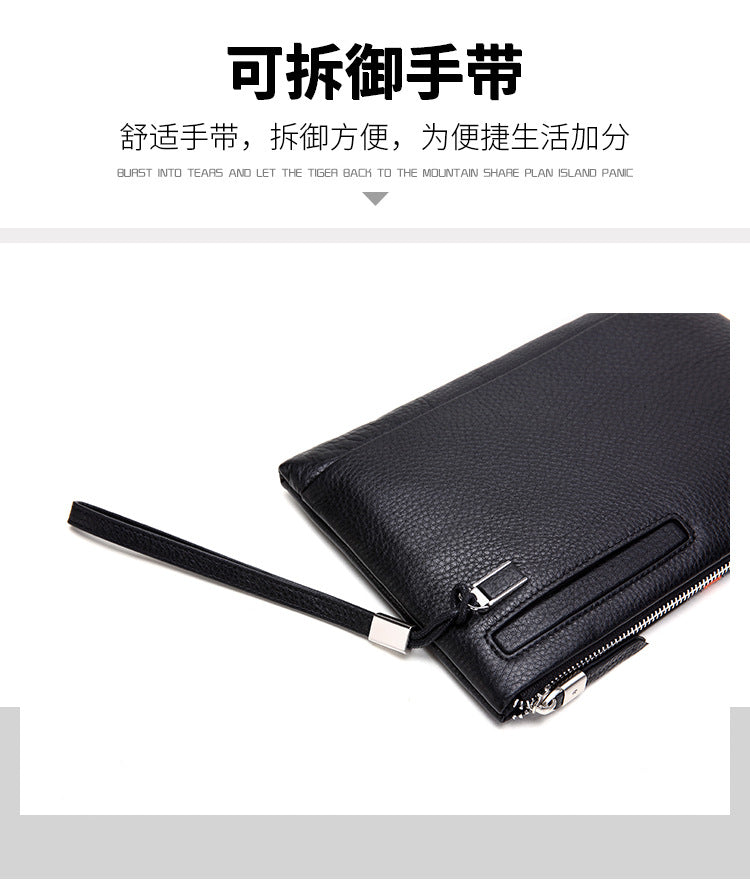 Men's Clutch Bag Genuine Cowhide Leather Casual Business Smart Anti-Theft Handbag for Men