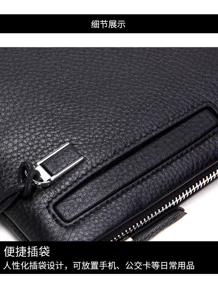 Men's Clutch Bag Genuine Cowhide Leather Casual Business Smart Anti-Theft Handbag for Men