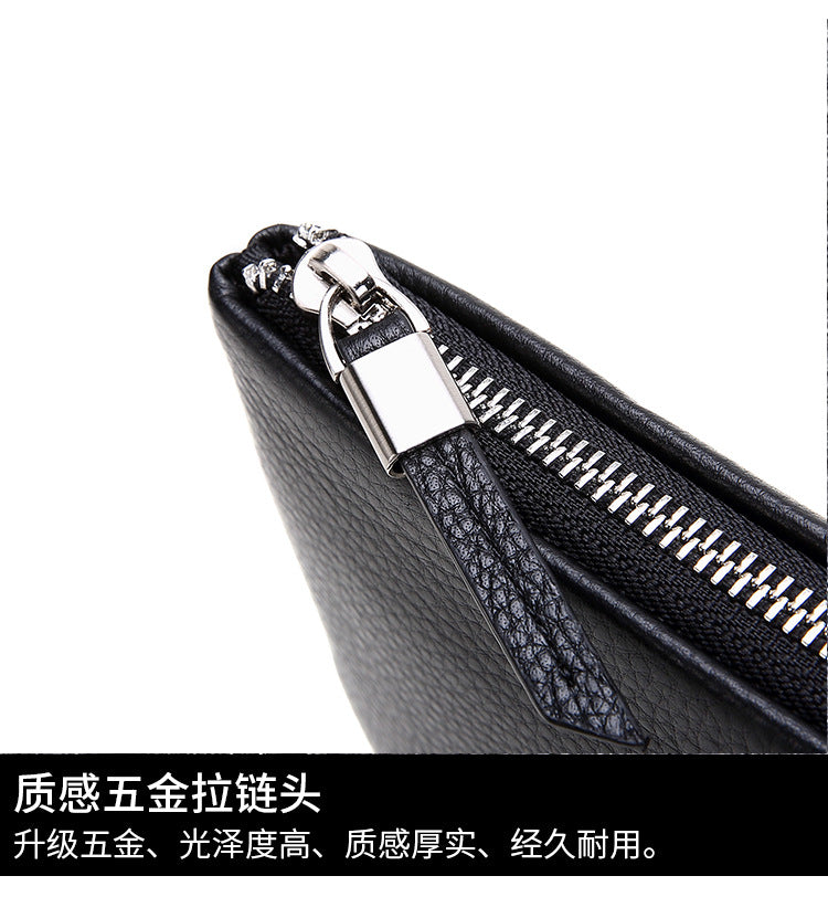 Men's Clutch Bag Genuine Cowhide Leather Casual Business Smart Anti-Theft Handbag for Men