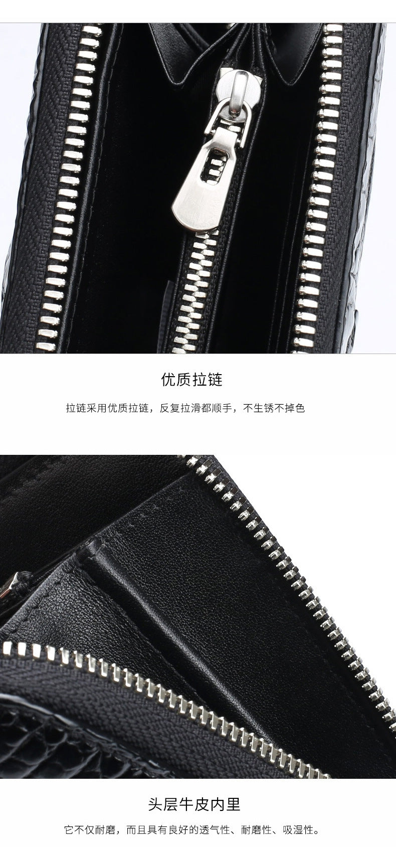 Siamese crocodile skin long wallet genuine leather wallet zipper high quality wallet handbag