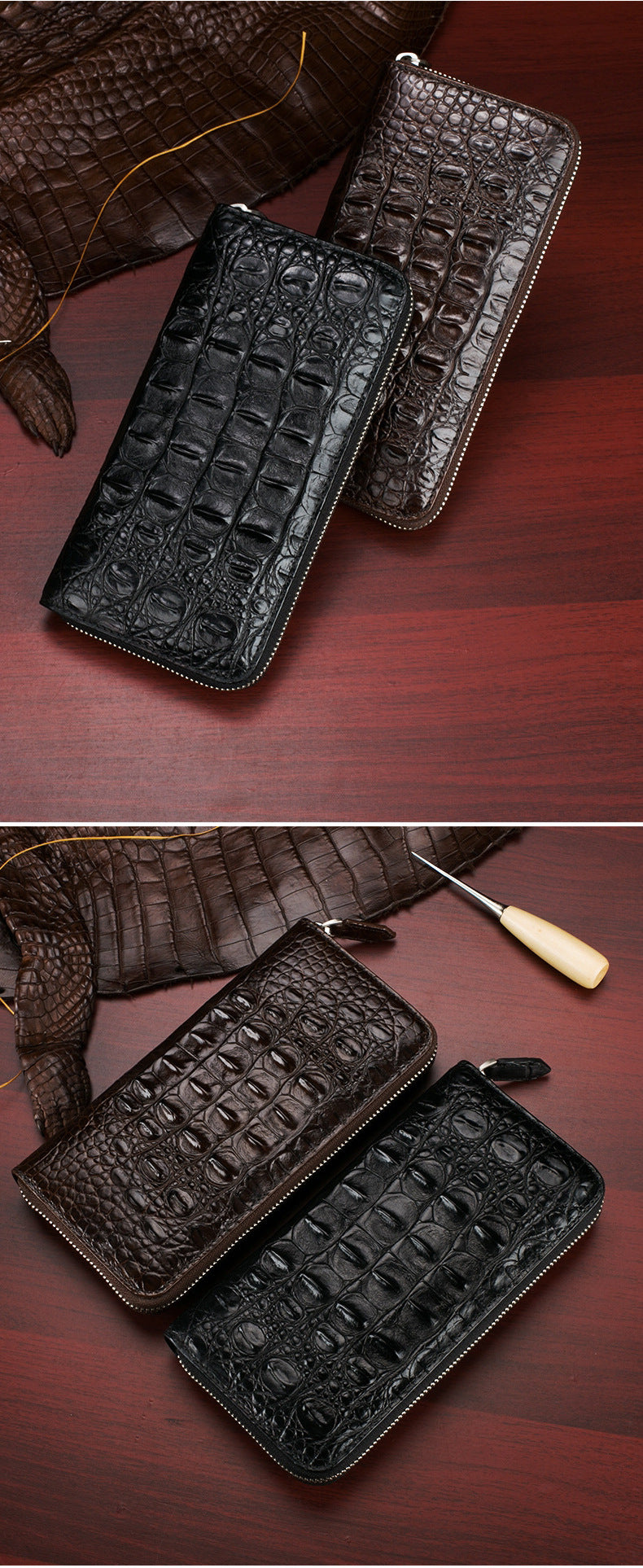 Siamese crocodile skin men's long wallet genuine leather wallet large capacity wallet