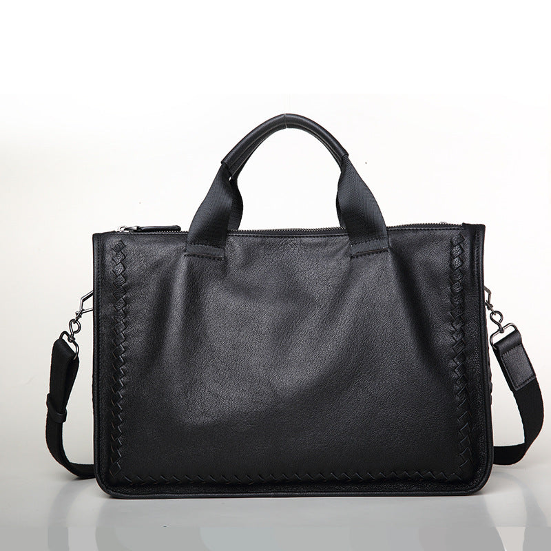 Men's Briefcase Sheepskin Genuine Leather Crossbody Shoulder Bag Computer Bag Business Handbag
