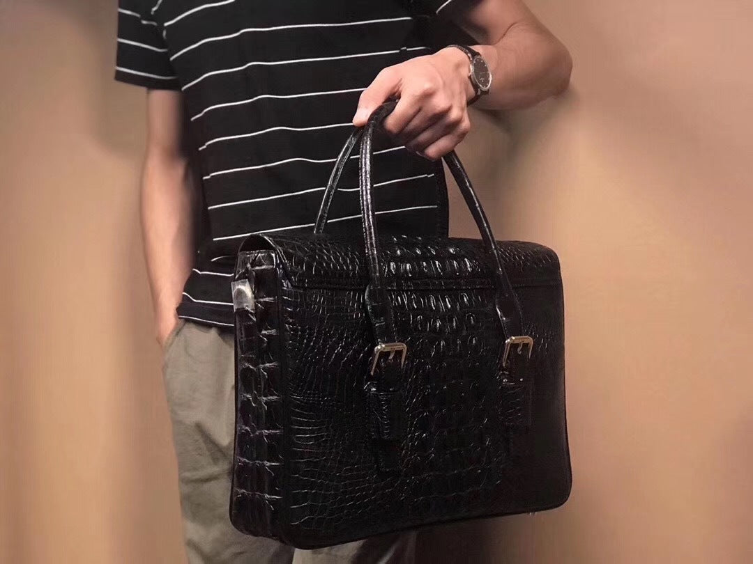 Taiwan Crocodile Skin Genuine Leather Men's Briefcase Casual Handbag Shoulder Bag
