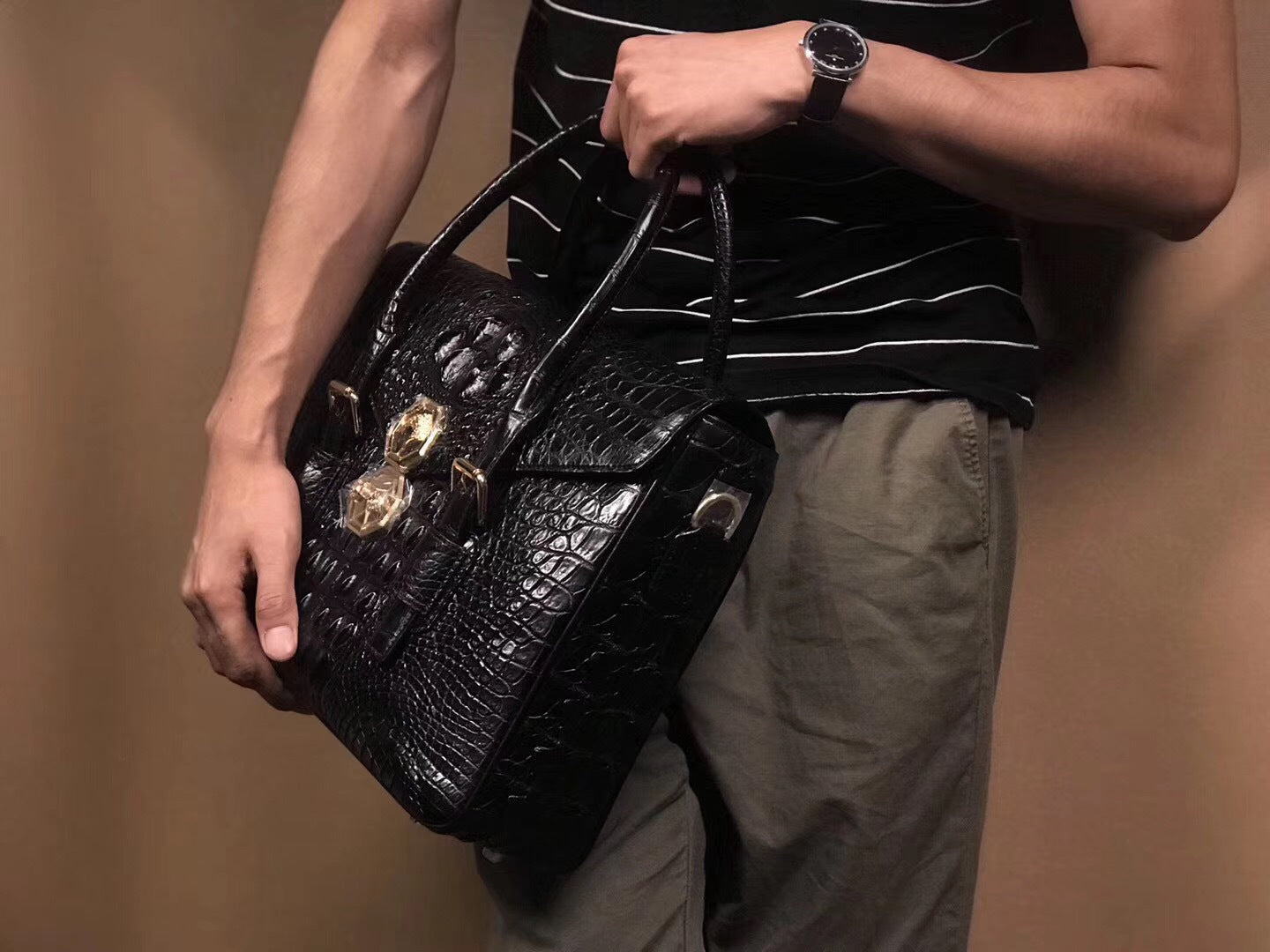 Taiwan Crocodile Skin Genuine Leather Men's Briefcase Casual Handbag Shoulder Bag