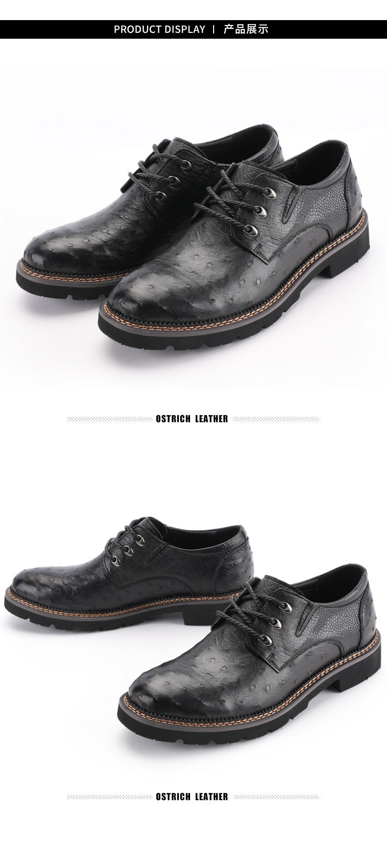 New South African Ostrich Skin Genuine Leather Men's Shoes Anti-slip Wear-resistant Fashion Casual Shoes