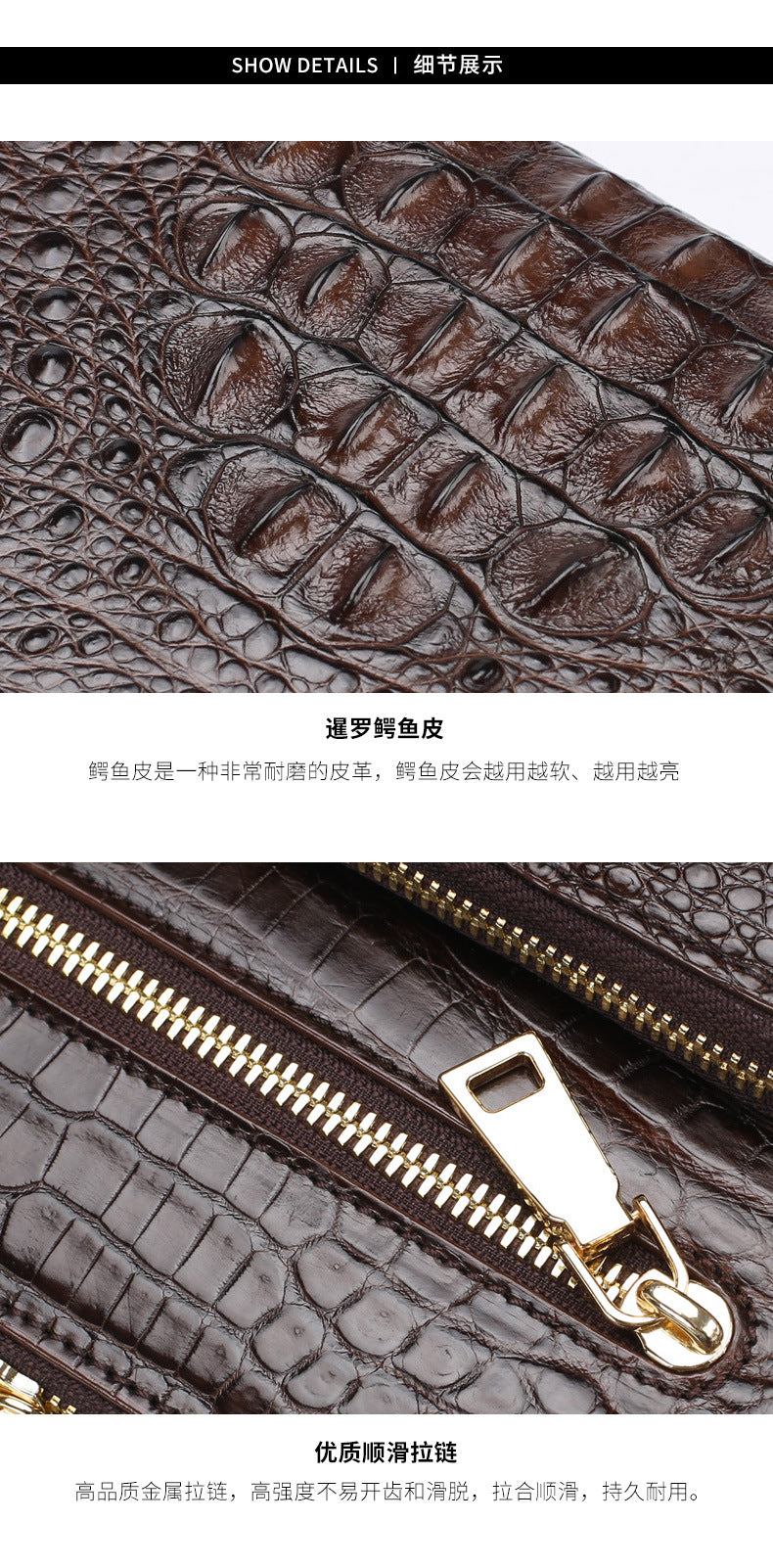 Siamese Crocodile Skin Genuine Leather Men's Shoulder Bag Business Casual Crossbody Bag Handbag