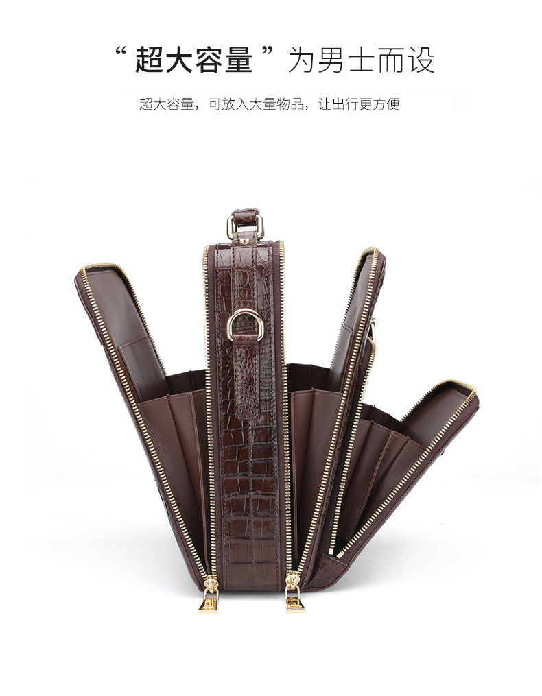 Siamese Crocodile Skin Genuine Leather Men's Shoulder Bag Business Casual Crossbody Bag Handbag