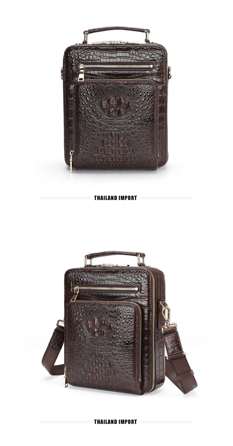 Siamese Crocodile Skin Genuine Leather Men's Shoulder Bag Business Casual Crossbody Bag Handbag
