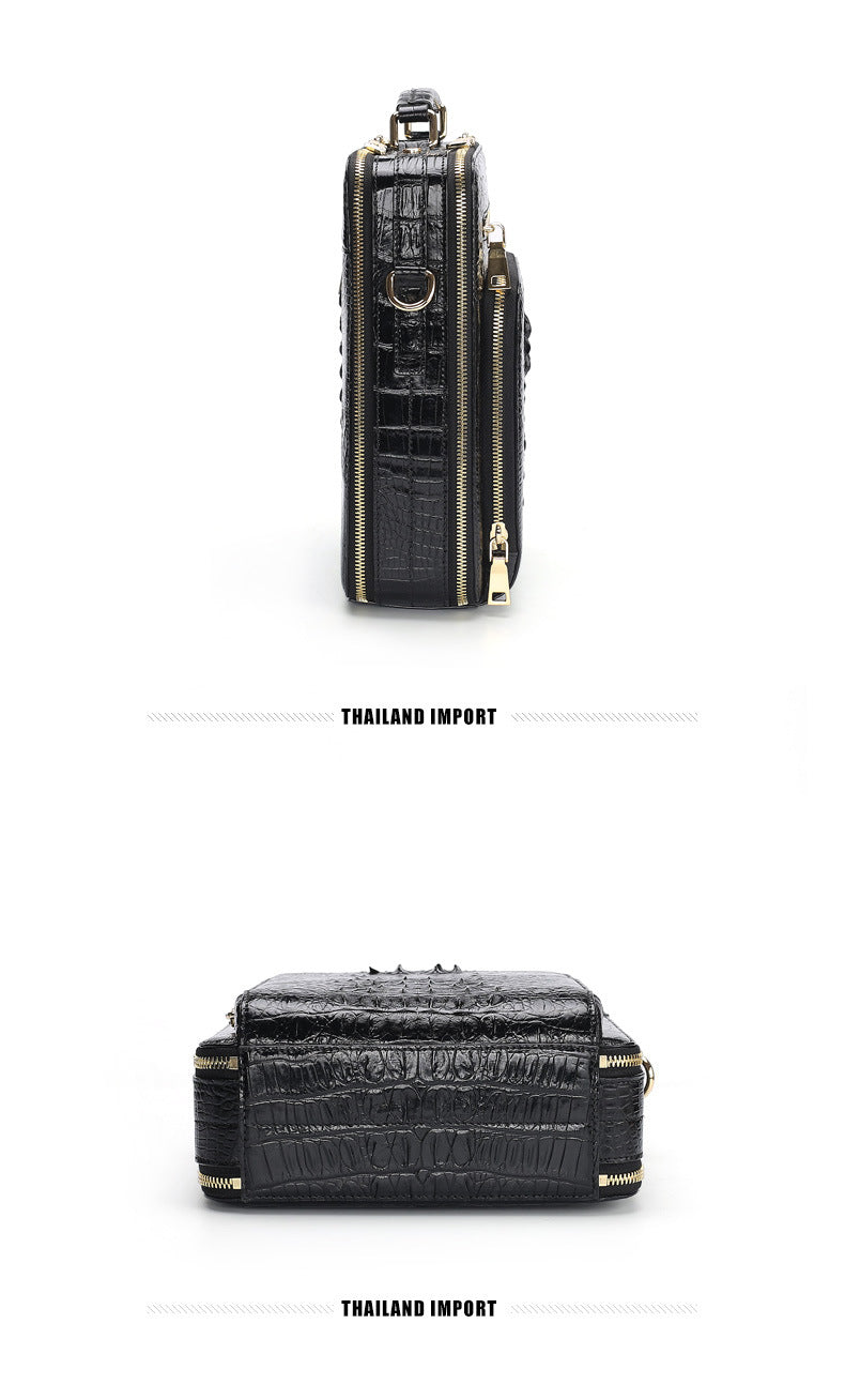 Siamese Crocodile Skin Genuine Leather Men's Shoulder Bag Business Casual Crossbody Bag Handbag
