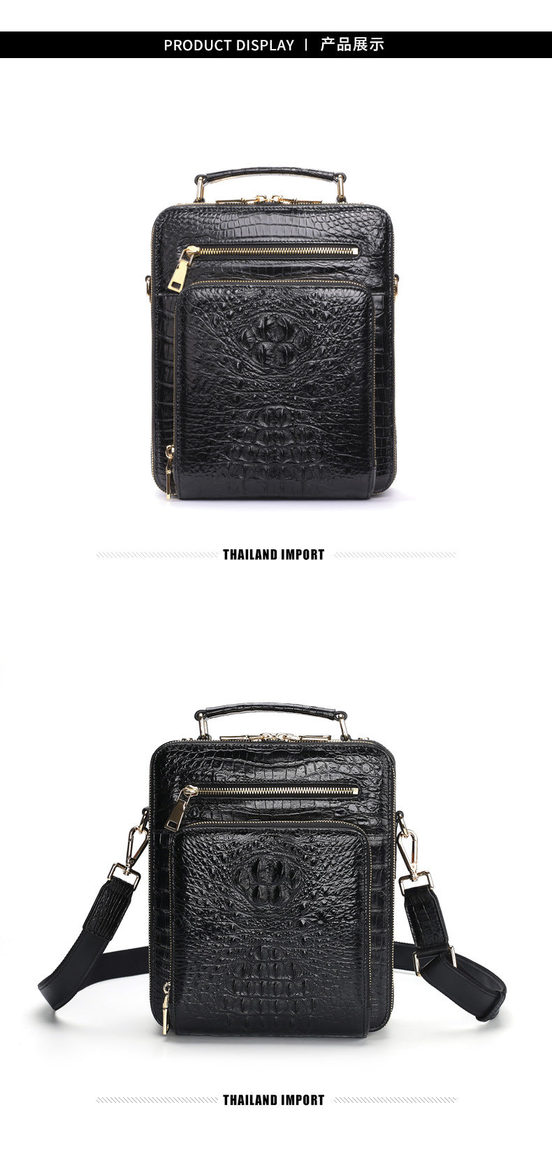 Siamese Crocodile Skin Genuine Leather Men's Shoulder Bag Business Casual Crossbody Bag Handbag