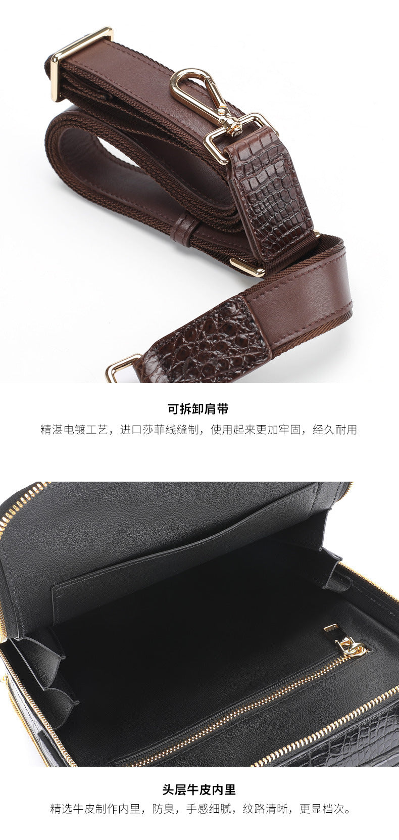 Siamese Crocodile Skin Genuine Leather Men's Shoulder Bag Business Casual Crossbody Bag Handbag