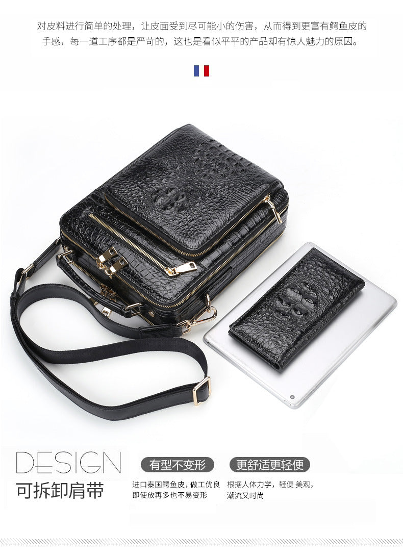 Siamese Crocodile Skin Genuine Leather Men's Shoulder Bag Business Casual Crossbody Bag Handbag