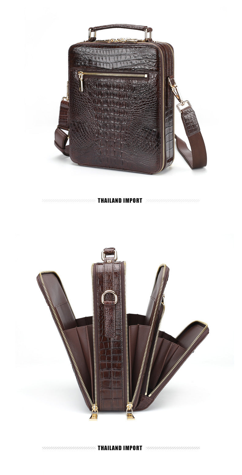 Siamese Crocodile Skin Genuine Leather Men's Shoulder Bag Business Casual Crossbody Bag Handbag