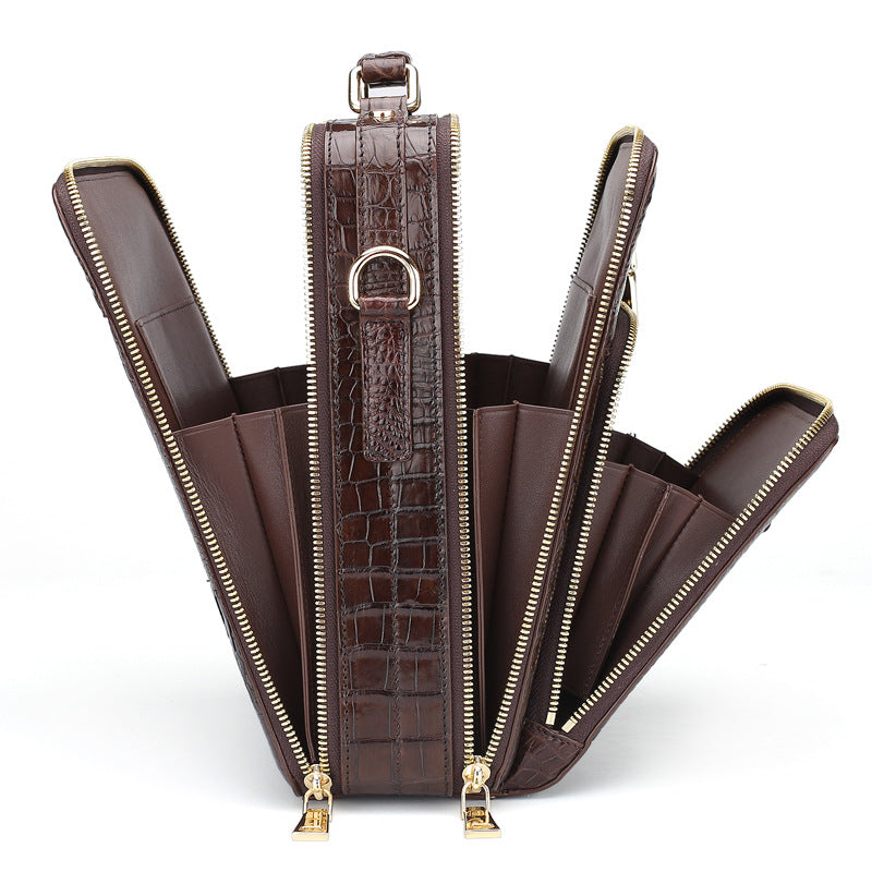 Siamese Crocodile Skin Genuine Leather Men's Shoulder Bag Business Casual Crossbody Bag Handbag