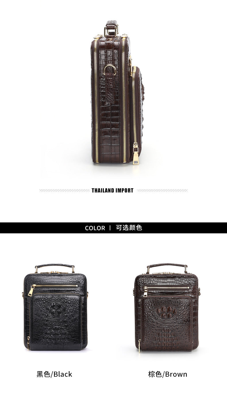 Siamese Crocodile Skin Genuine Leather Men's Shoulder Bag Business Casual Crossbody Bag Handbag