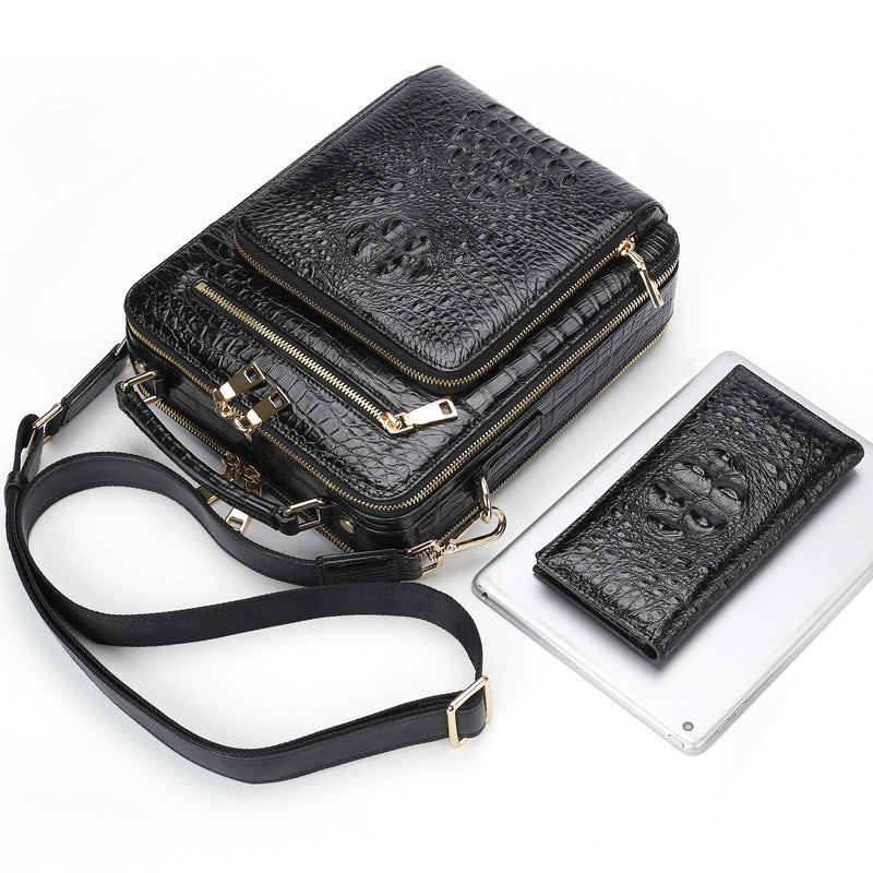 Siamese Crocodile Skin Genuine Leather Men's Shoulder Bag Business Casual Crossbody Bag Handbag