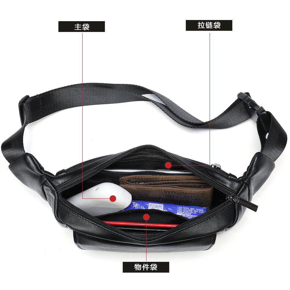 Men's Bust Bag Sheepskin Genuine Leather Sports Multifunctional Men's Waist Bag