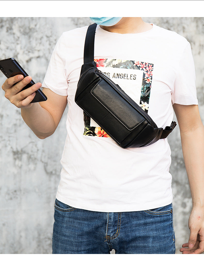 Men's Waist Bag Sheepskin Genuine Leather Fashion Casual Simple Multifunctional Crossbody Bust Bag