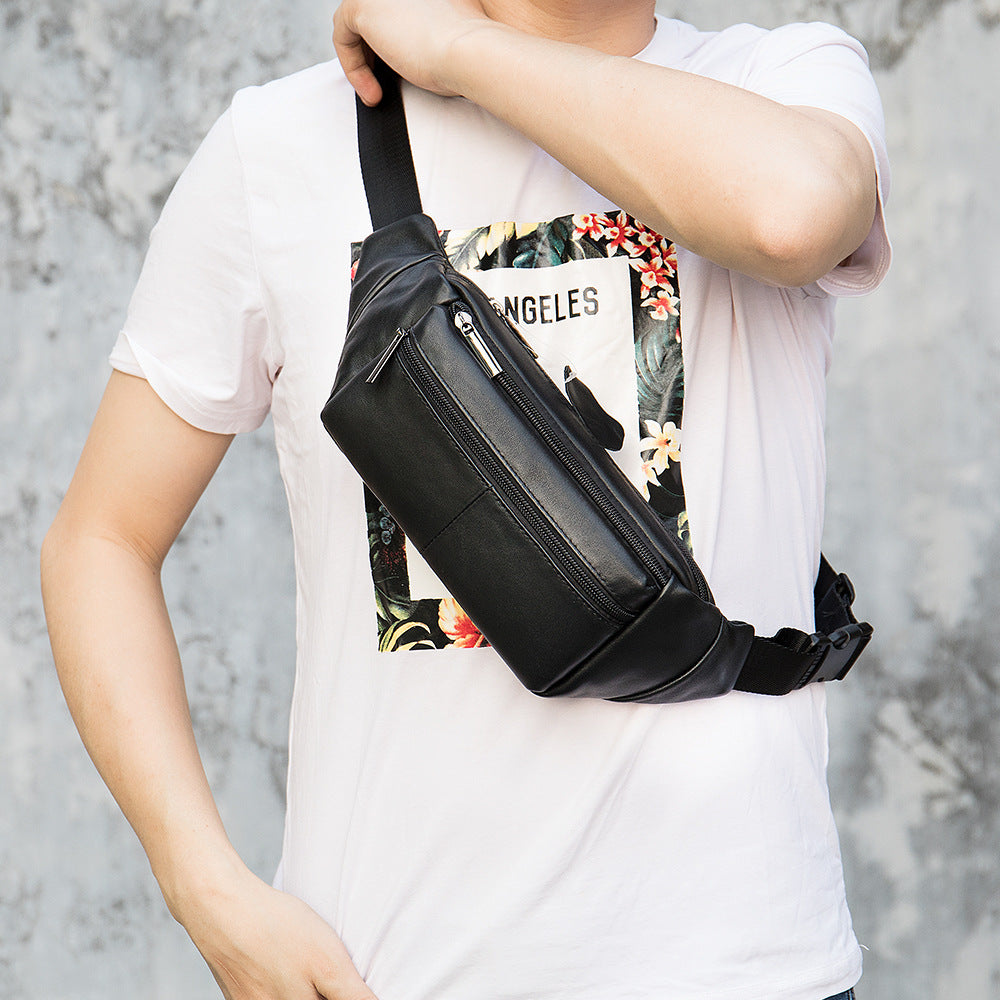 Men's Bust Bag Sheepskin Genuine Leather Sports Multifunctional Men's Waist Bag