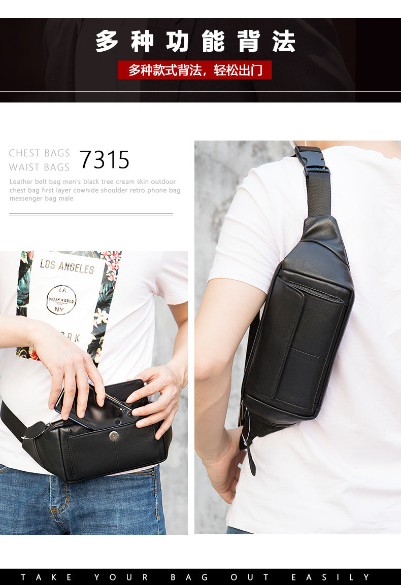 Men's Waist Bag Sheepskin Genuine Leather Fashion Casual Simple Multifunctional Crossbody Bust Bag