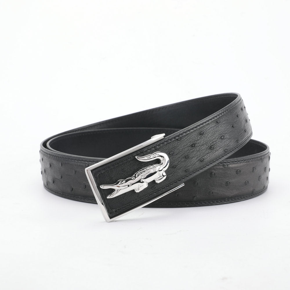 South African Ostrich Skin Men's Belt Smooth Buckle Stylish Fashion Bicasual Men's Belt