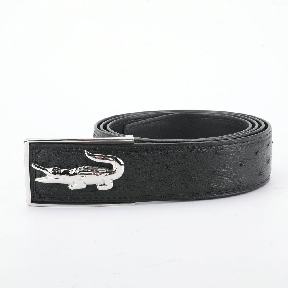 South African Ostrich Skin Men's Belt Smooth Buckle Stylish Fashion Bicasual Men's Belt