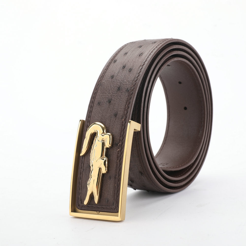 South African Ostrich Skin Men's Belt Smooth Buckle Stylish Fashion Bicasual Men's Belt
