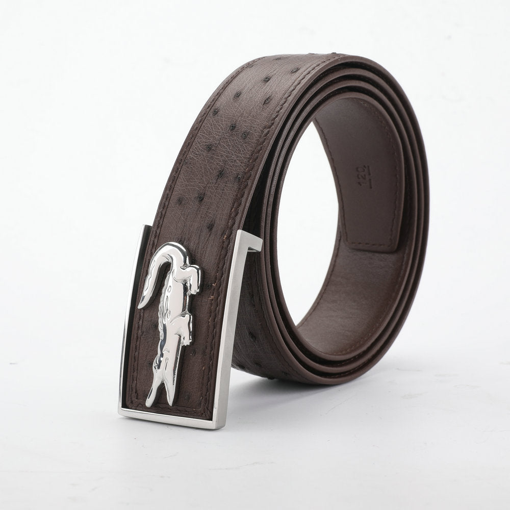 South African Ostrich Skin Men's Belt Smooth Buckle Stylish Fashion Bicasual Men's Belt